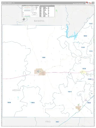 Medina County, TX Classic style ZIP Code wall map