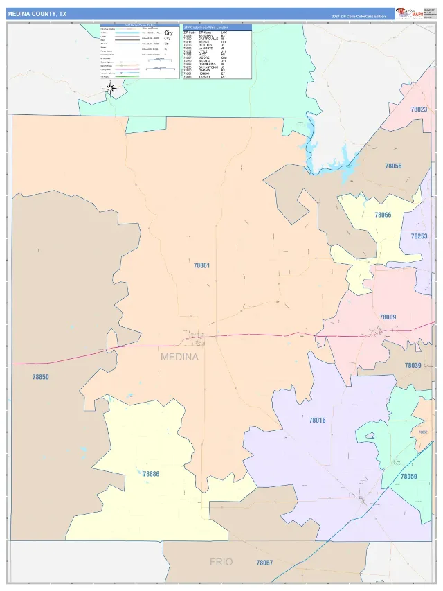 Medina County, TX ZIP Code Wall Map, ColorCast style