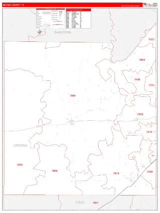 Medina County, TX RedLine style ZIP Code wall map