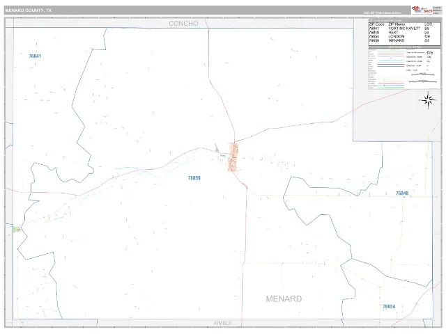 Menard County, TX ZIP Code Wall Map, Classic style