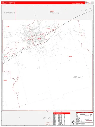 Midland County, TX RedLine style ZIP Code wall map