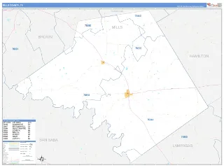 Mills County, TX Business Reference style ZIP Code wall map
