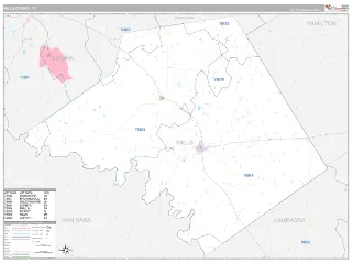 Mills County, TX Classic style ZIP Code wall map
