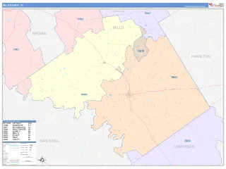Mills County, TX ColorCast style ZIP Code wall map