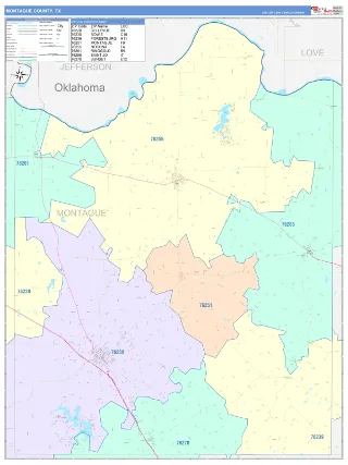 Montague County, TX ColorCast style ZIP Code wall map