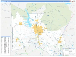Montgomery County, TX Business Reference style ZIP Code wall map