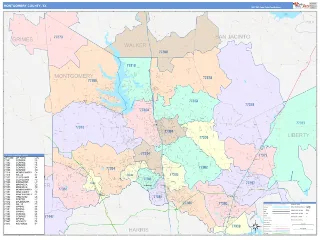 Montgomery County, TX ColorCast style ZIP Code wall map