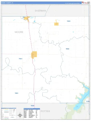 Moore County, TX Business Reference style ZIP Code wall map