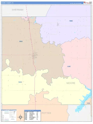 Moore County, TX ColorCast style ZIP Code wall map
