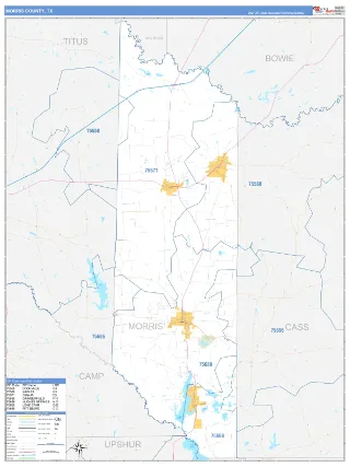 Morris County, TX Business Reference style ZIP Code wall map