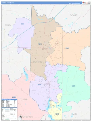 Morris County, TX ColorCast style ZIP Code wall map