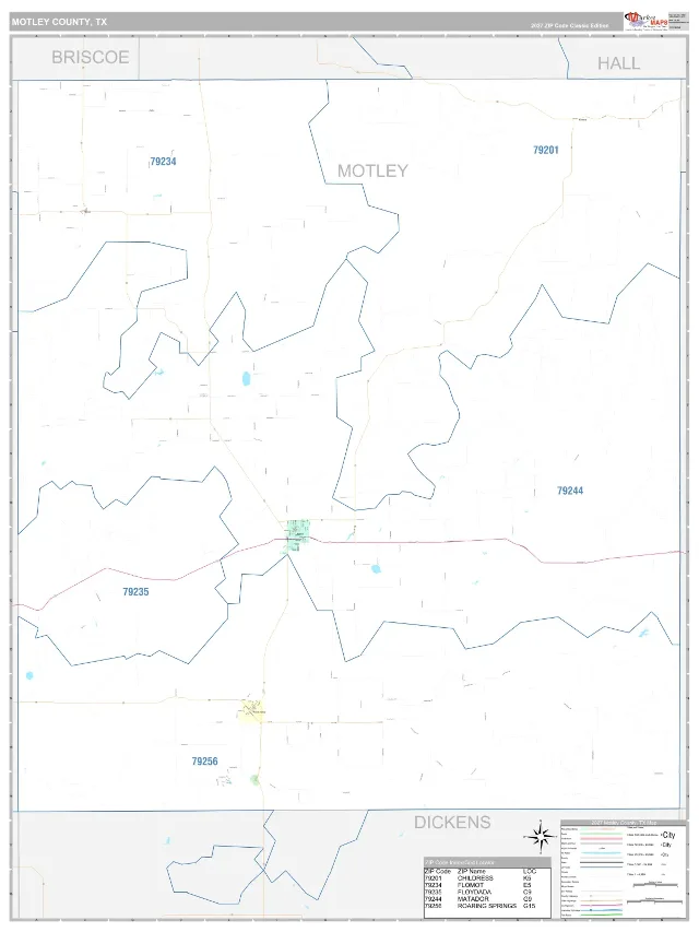 Motley County, TX ZIP Code Wall Map, Classic style