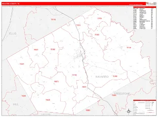Navarro County, TX RedLine style ZIP Code wall map