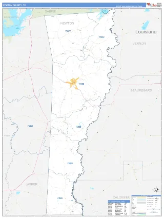 Newton County, TX Business Reference style ZIP Code wall map