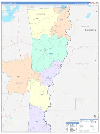 Newton County, TX ColorCast style ZIP Code wall map