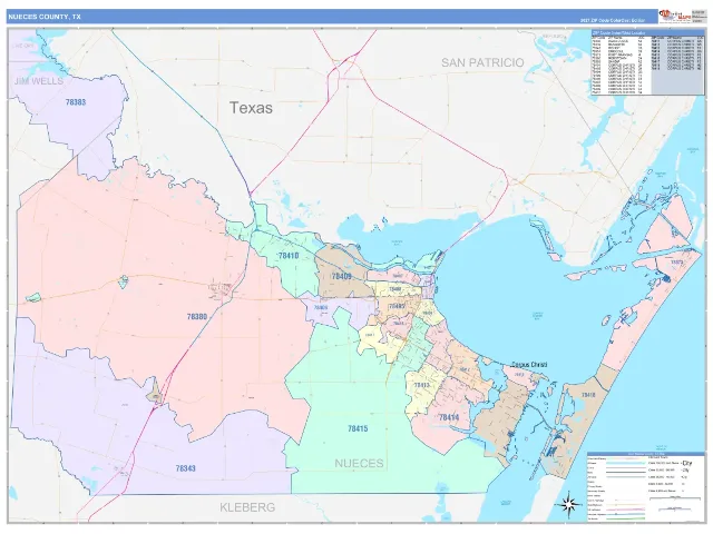 Nueces County, TX ZIP Code Wall Map, ColorCast style