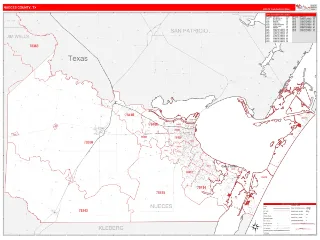 Nueces County, TX RedLine style ZIP Code wall map