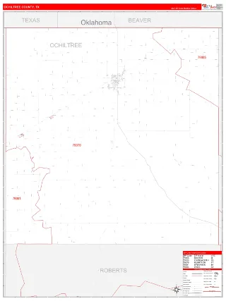 Ochiltree County, TX RedLine style ZIP Code wall map