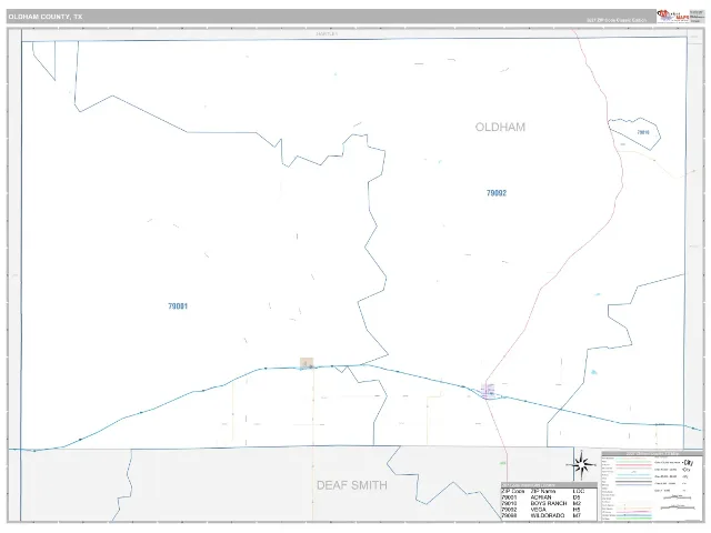 Oldham County, TX ZIP Code Wall Map, Classic style