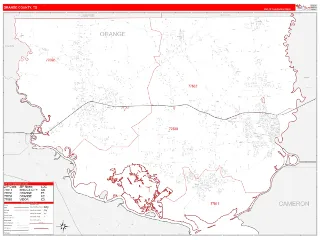 Orange County, TX RedLine style ZIP Code wall map