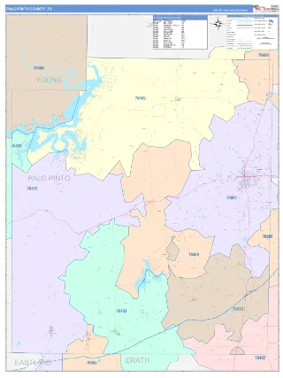 Palo Pinto County, TX ColorCast style ZIP Code wall map