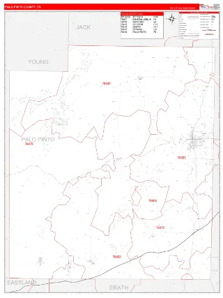 Palo Pinto County, TX RedLine style ZIP Code wall map