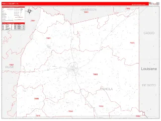 Panola County, TX RedLine style ZIP Code wall map