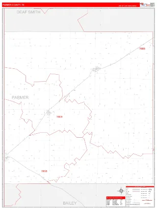 Parmer County, TX RedLine style ZIP Code wall map