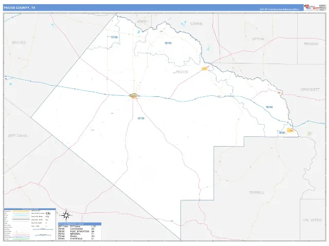 Pecos County, TX ZIP Code Wall Map, Business Reference style