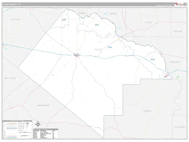 Pecos County, TX ZIP Code Wall Map, Classic style