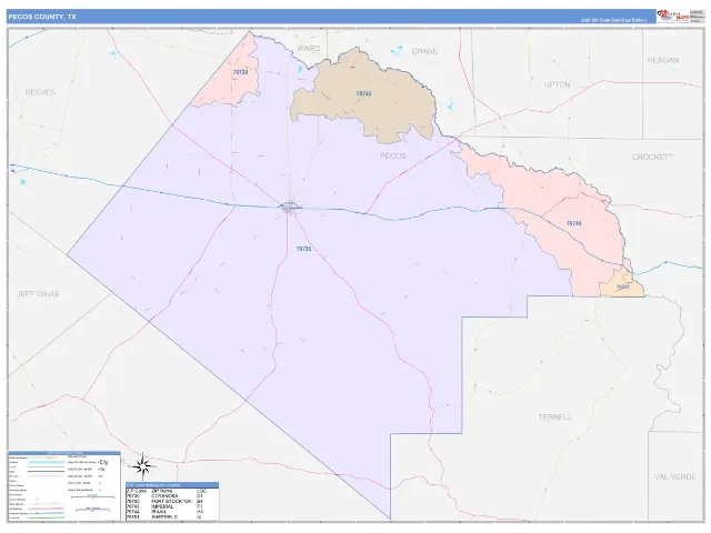 Pecos County, TX ZIP Code Wall Map, ColorCast style