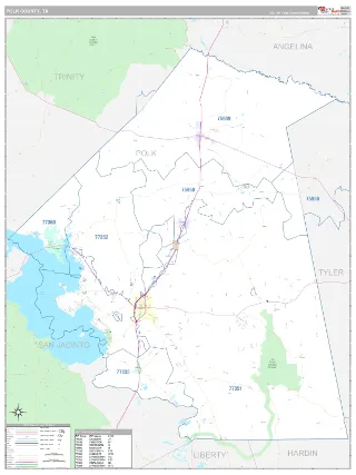 Polk County, TX Classic style ZIP Code wall map