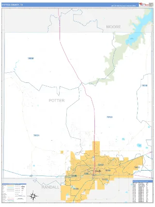 Potter County, TX Business Reference style ZIP Code wall map
