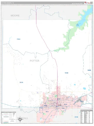 Potter County, TX Classic style ZIP Code wall map