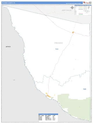 Presidio County, TX Business Reference style ZIP Code wall map