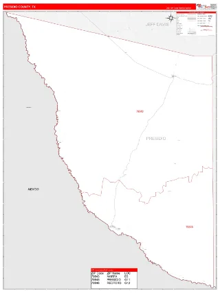 Presidio County, TX RedLine style ZIP Code wall map