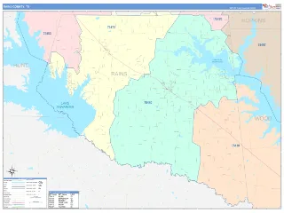 Rains County, TX ColorCast style ZIP Code wall map