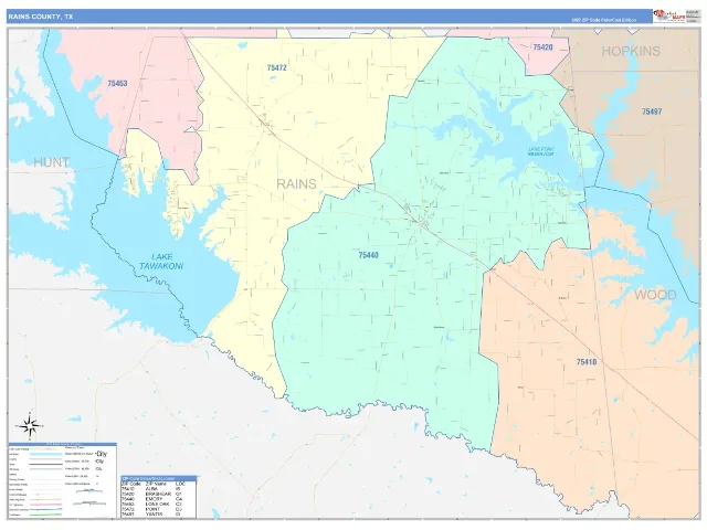 Rains County, TX ZIP Code Wall Map, ColorCast style