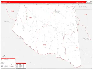 Rains County, TX RedLine style ZIP Code wall map
