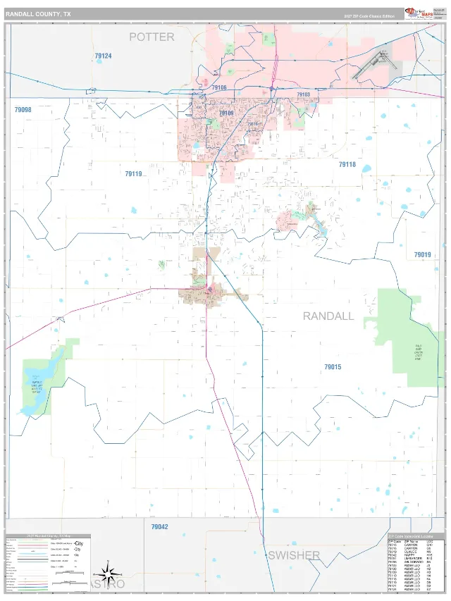 Randall County, TX ZIP Code Wall Map, Classic style