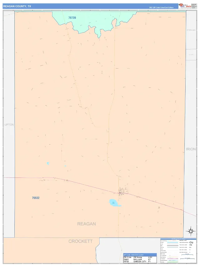 Reagan County, TX ZIP Code Wall Map, ColorCast style