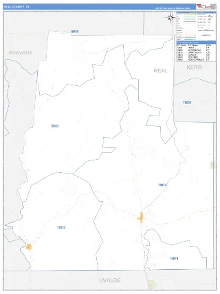 Real County, TX Business Reference style ZIP Code wall map