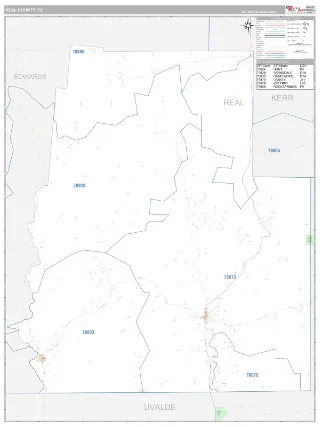 Real County, TX Classic style ZIP Code wall map