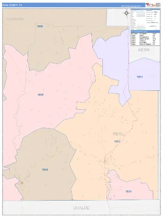 Real County, TX ColorCast style ZIP Code wall map