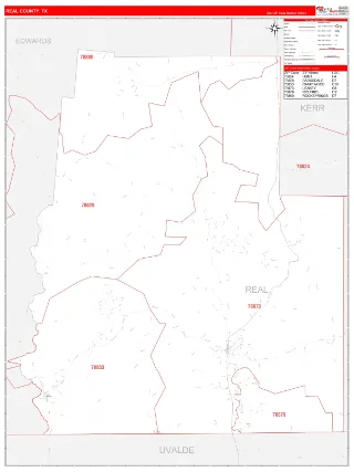 Real County, TX RedLine style ZIP Code wall map