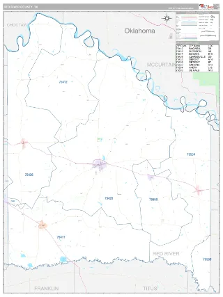 Red River County, TX Classic style ZIP Code wall map