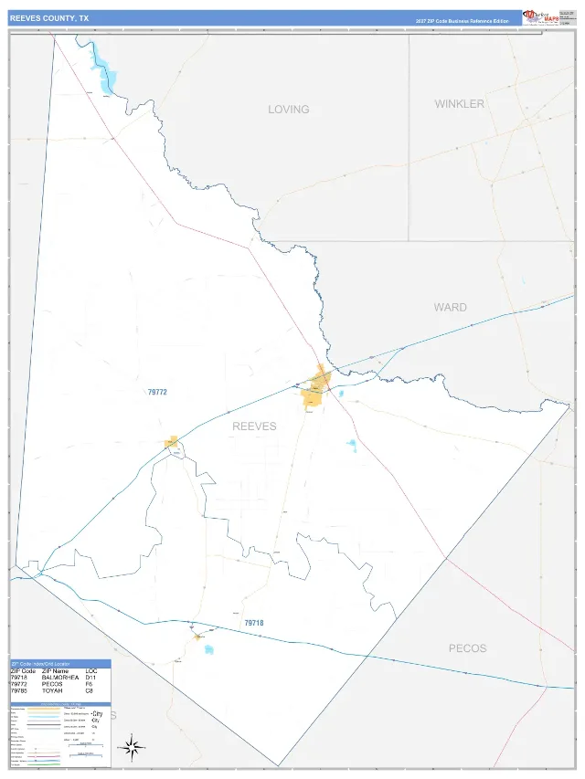 Reeves County, TX ZIP Code Wall Map, Business Reference style
