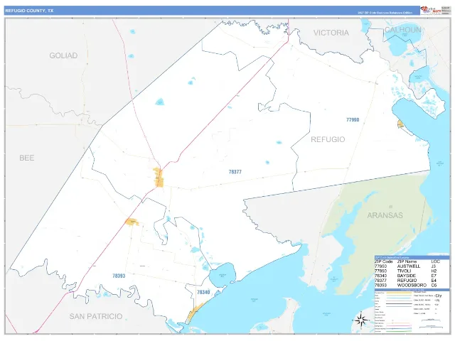 Refugio County, TX ZIP Code Wall Map, Business Reference style