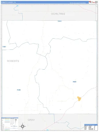 Roberts County, TX Business Reference style ZIP Code wall map