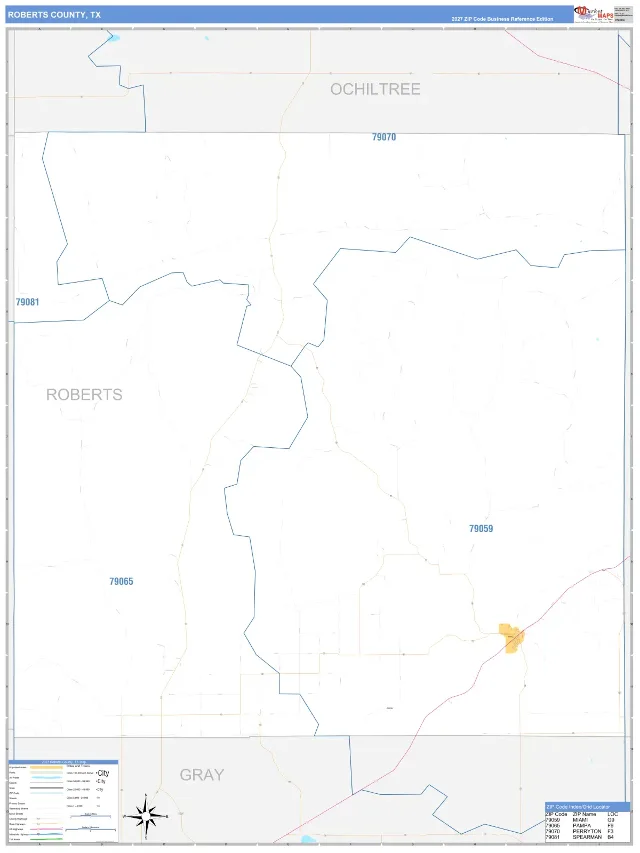 Roberts County, TX ZIP Code Wall Map, Business Reference style